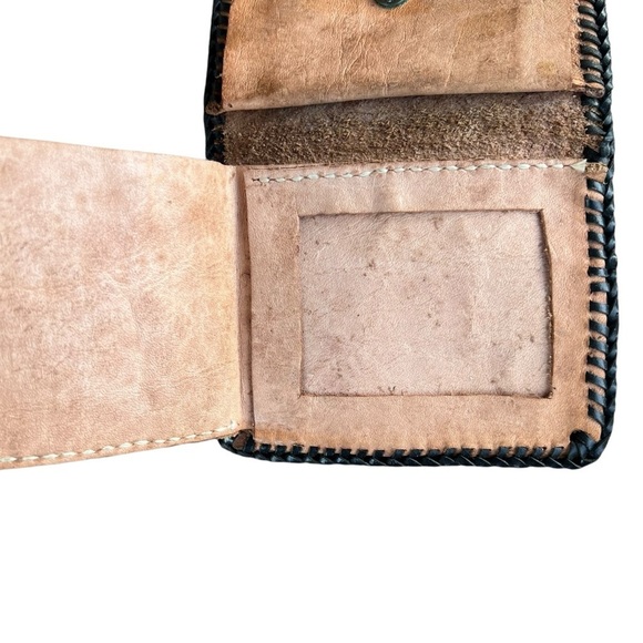 VTG Tooled Leather Boho Wallet Monogram R Whipstitch Trim Multi-Compartmental - Picture 6 of 15